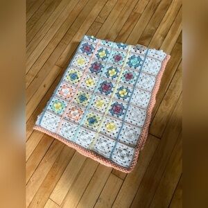 Vintage Crochet 3D Pastel Multi Color Flower Afghan Granny Square Blanket Throw